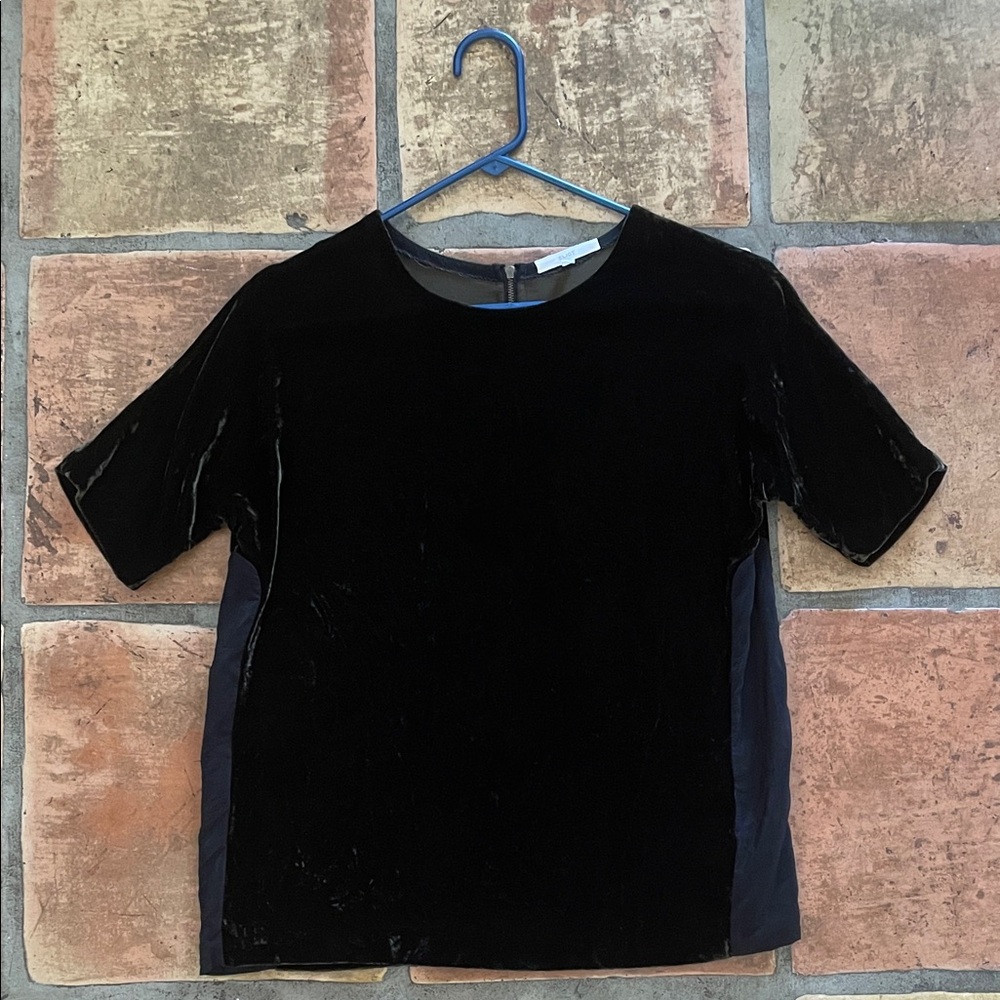 Eliot Dark Green Velvet Silk Blend Zipper Embellished Size XS Top
